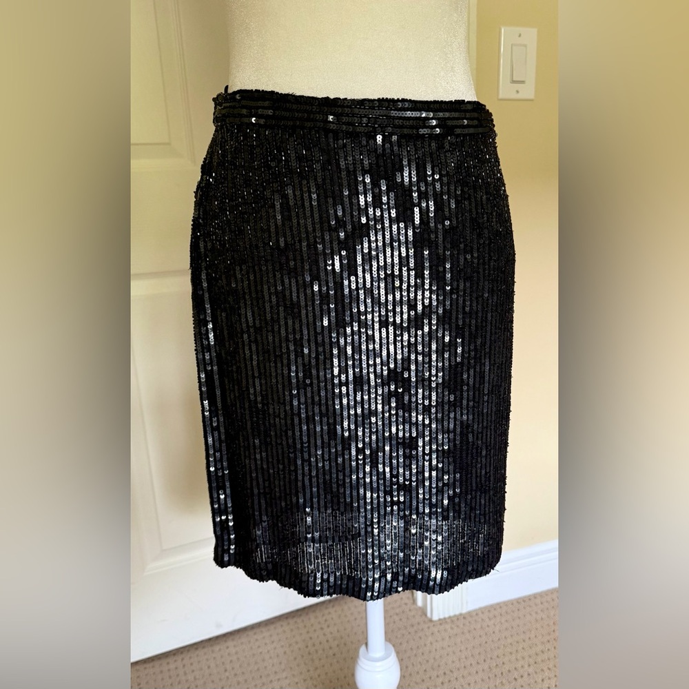 INC International Concepts - Elegant Black Sequin Skirt, 100% silk, lined, 4P